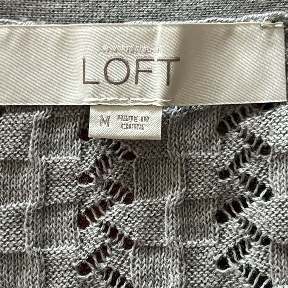 LOFT Pima Cotton Pointelle Knit Short Sleeve Cardigan Gray Button Front Size M - Picture 6 of 9